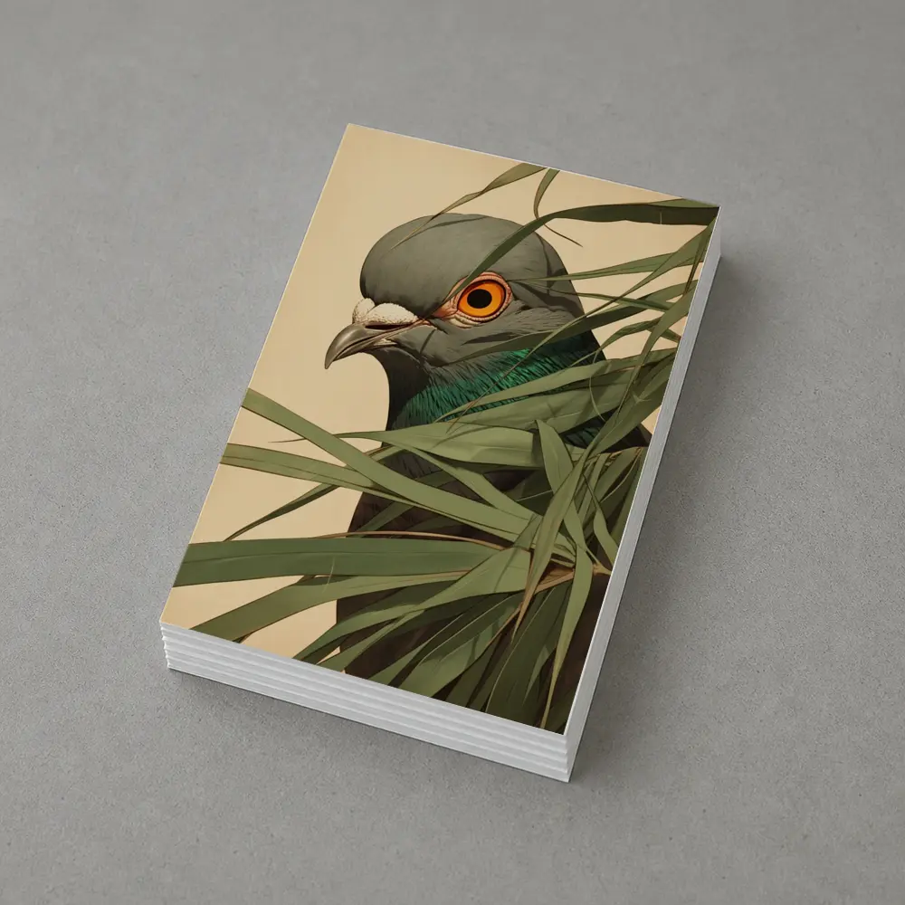 Pigeon Portrait Peering Through Green Leaves – Postcards