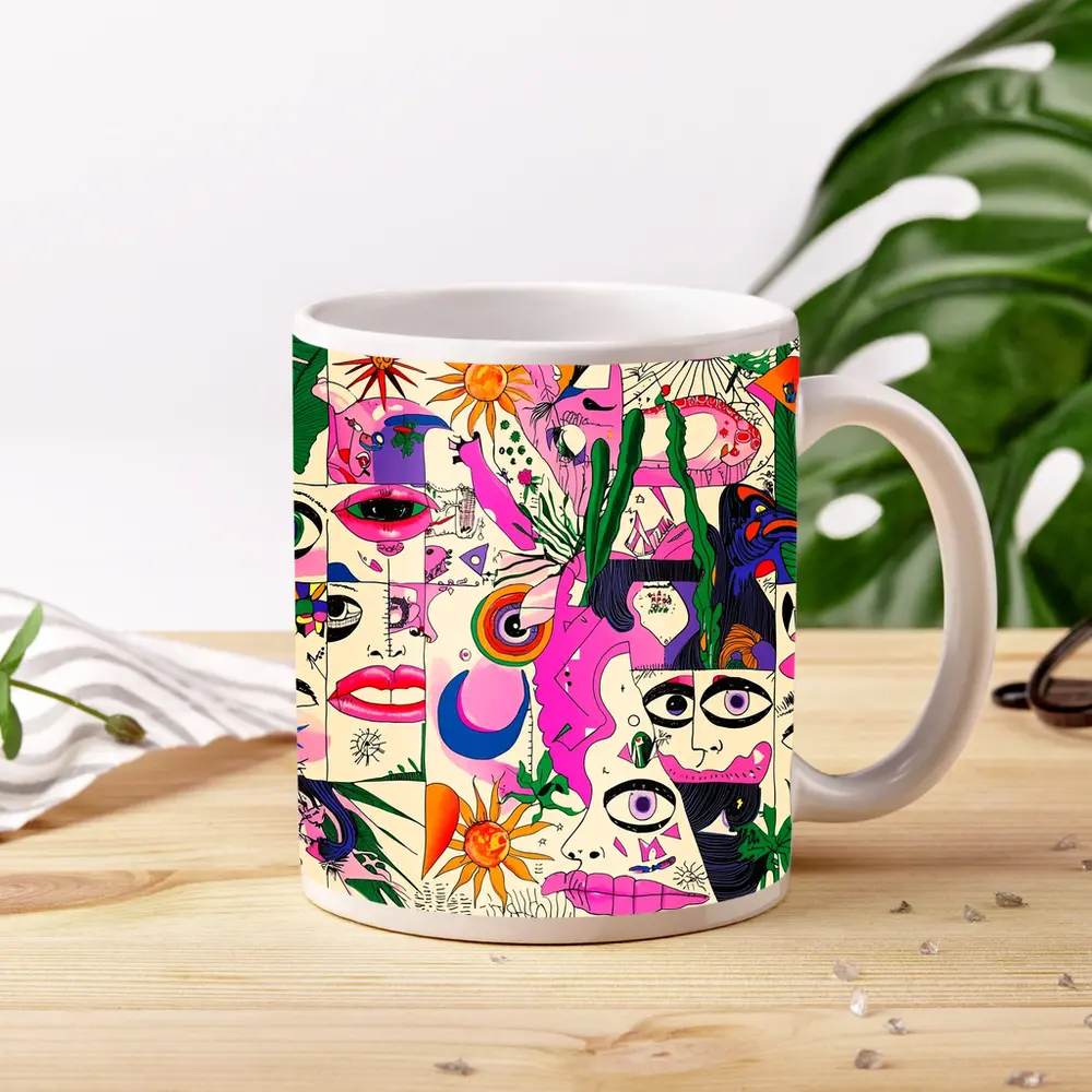 Trippy Collage Art Faces Eyes Surreal – Mugs