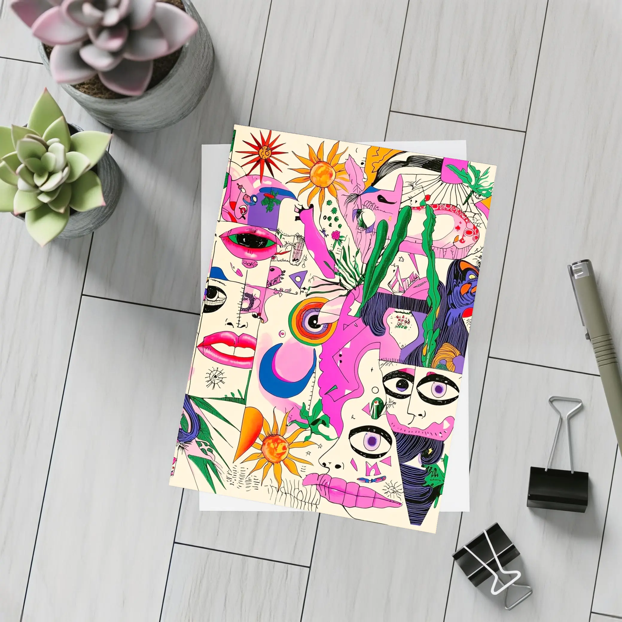 Trippy Collage Art Faces Eyes Surreal – Postcards