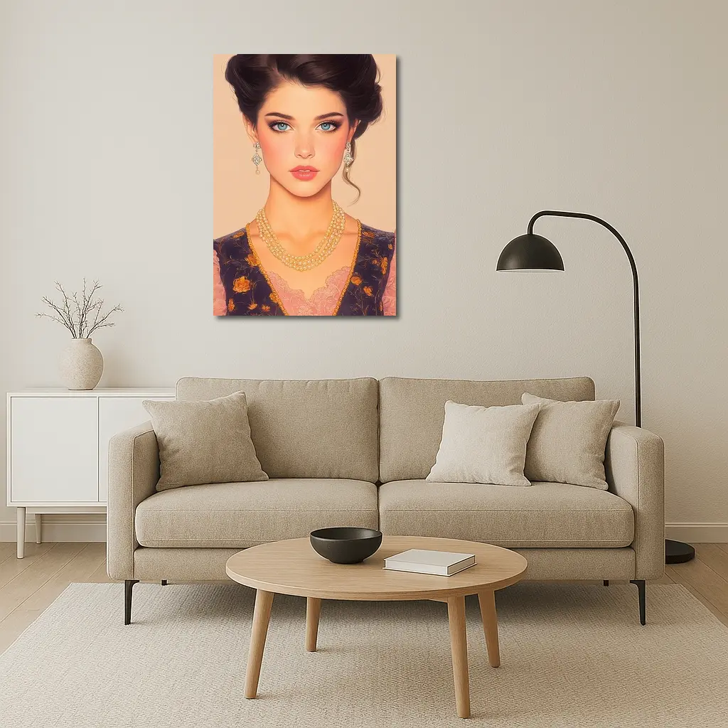 Elegant Dark Haired Woman Portrait Illustration Art – Wall Art