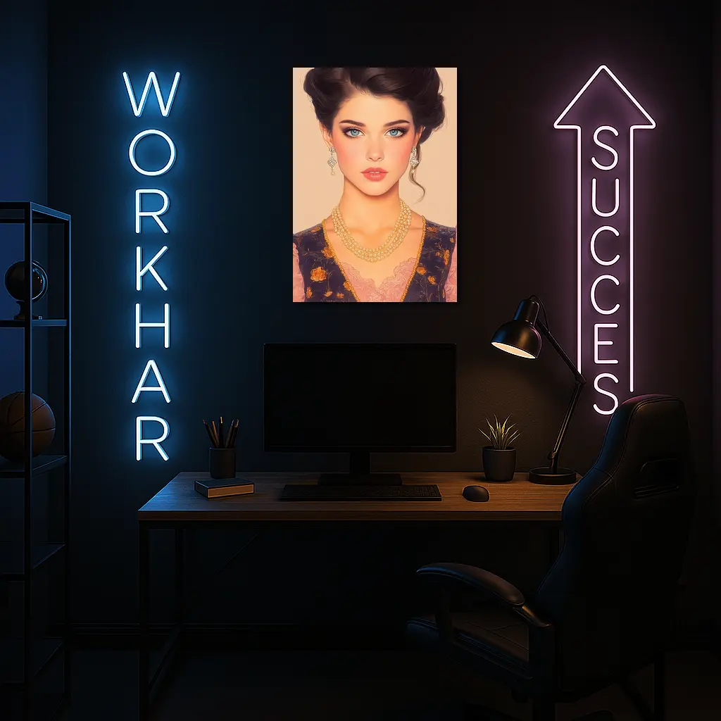 Elegant Dark Haired Woman Portrait Illustration Art – Wall Art
