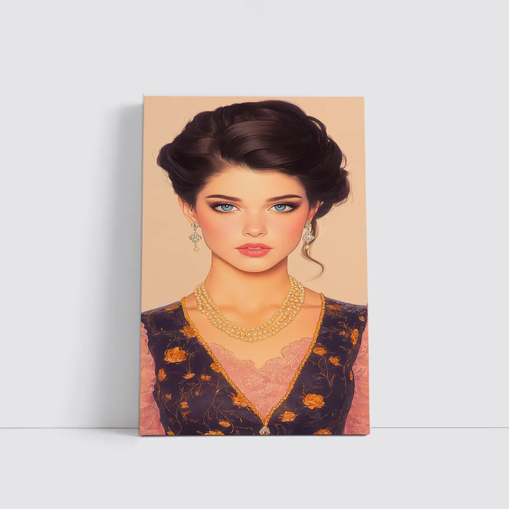 Elegant Dark Haired Woman Portrait Illustration Art – Wall Art