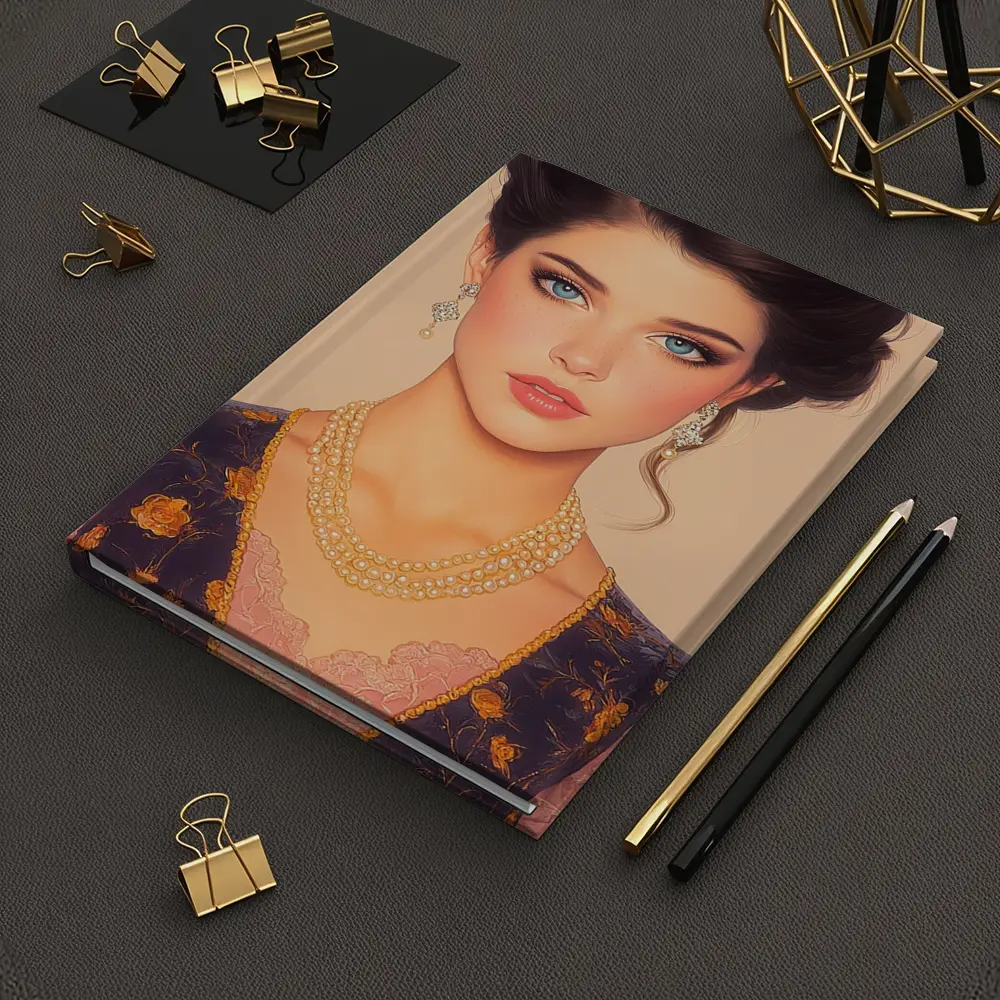 Elegant Dark Haired Woman Portrait Illustration Art – Notebooks