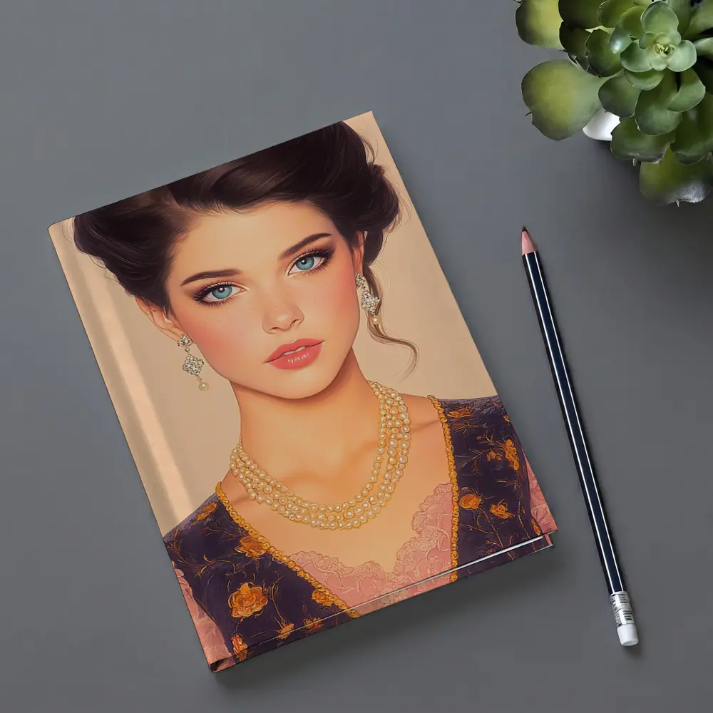 Elegant Dark Haired Woman Portrait Illustration Art – Notebooks