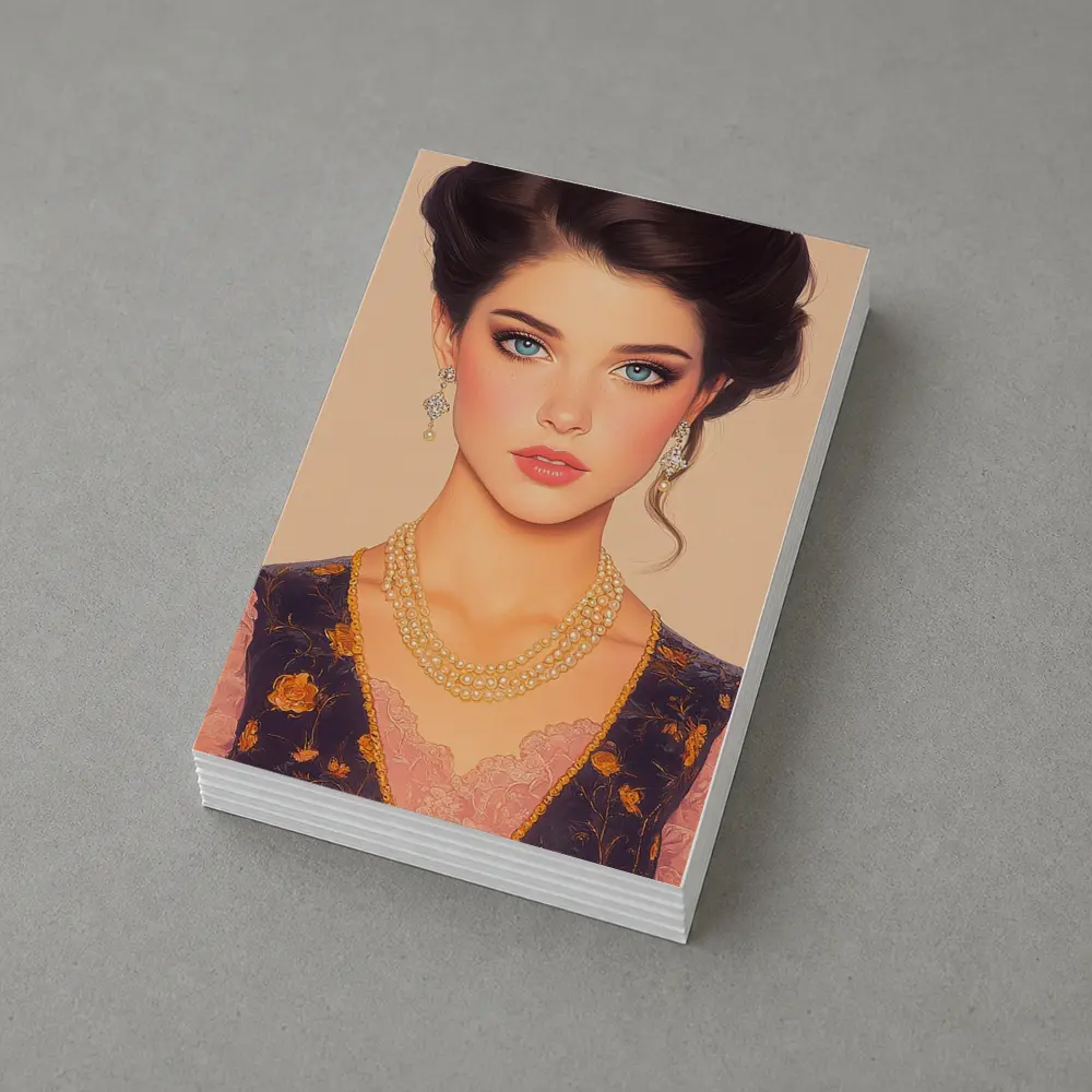 Elegant Dark Haired Woman Portrait Illustration Art – Postcards