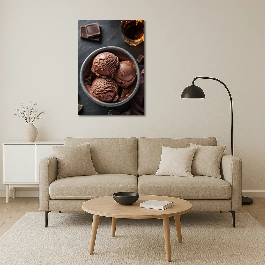Dark Chocolate Ice Cream Bowl Dark Background – Wall Art