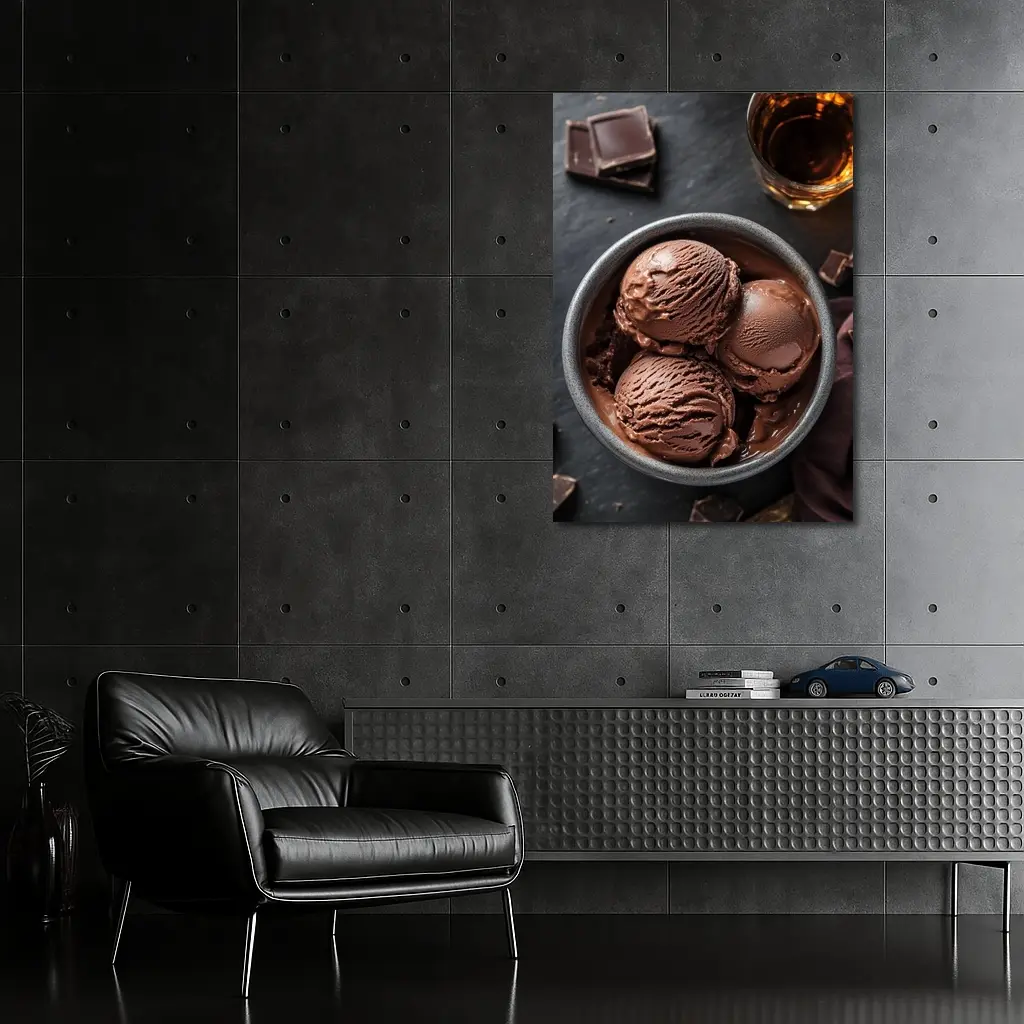 Dark Chocolate Ice Cream Bowl Dark Background – Wall Art