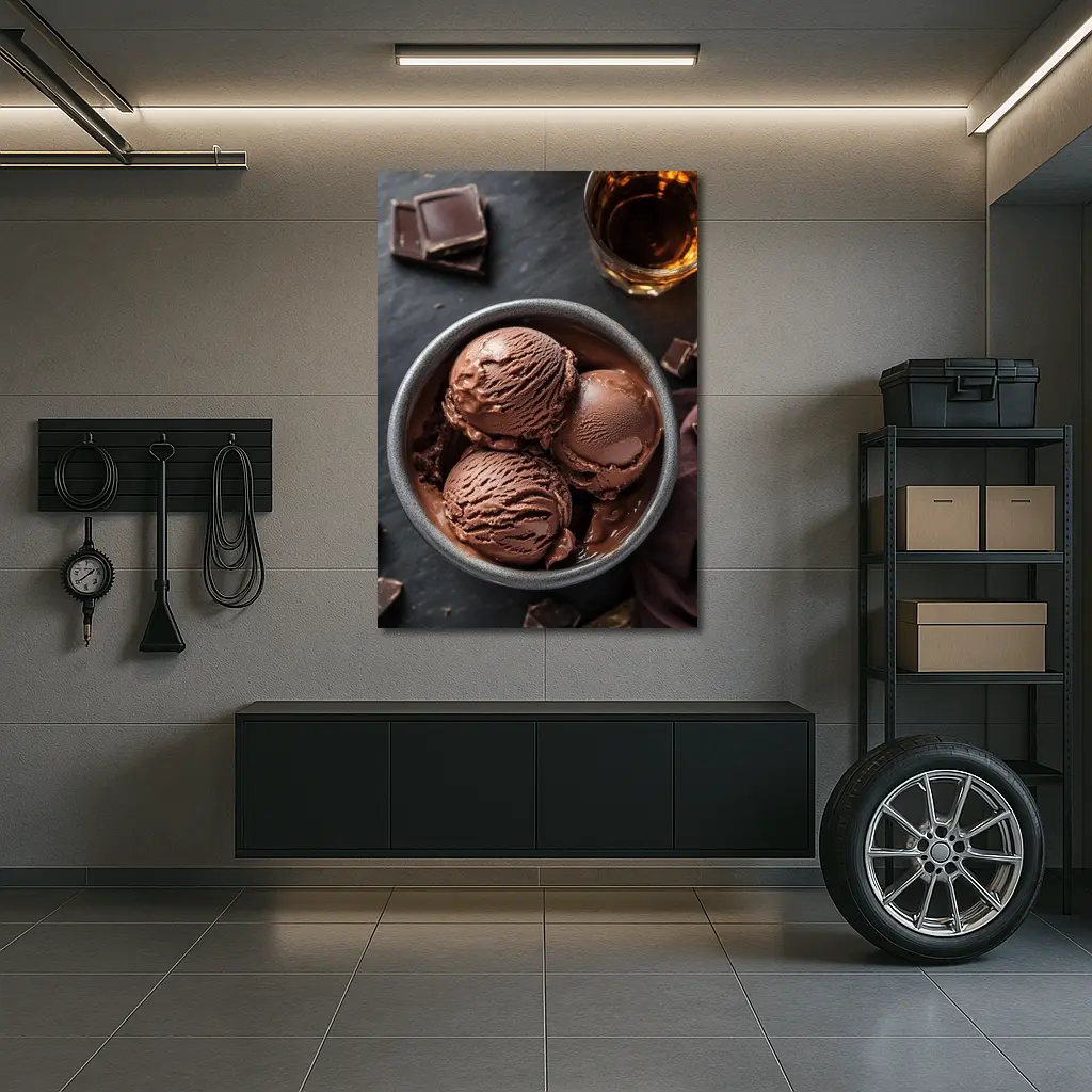 Dark Chocolate Ice Cream Bowl Dark Background – Wall Art