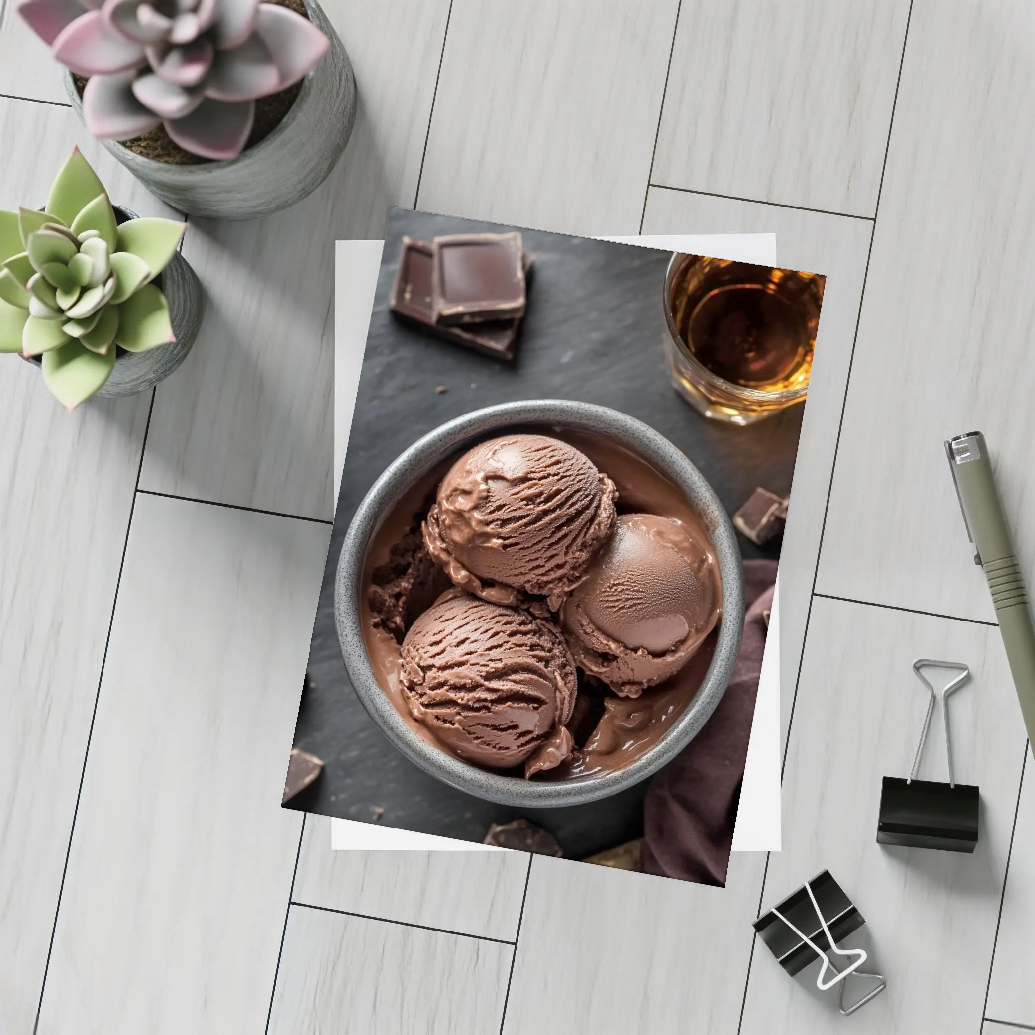Dark Chocolate Ice Cream Bowl Dark Background – Postcards