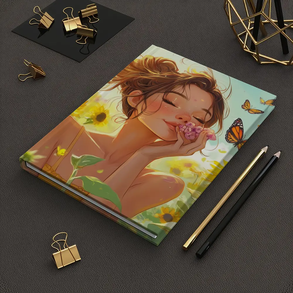 Anime Girl Smelling Flowers Sunflower Field – Notebooks