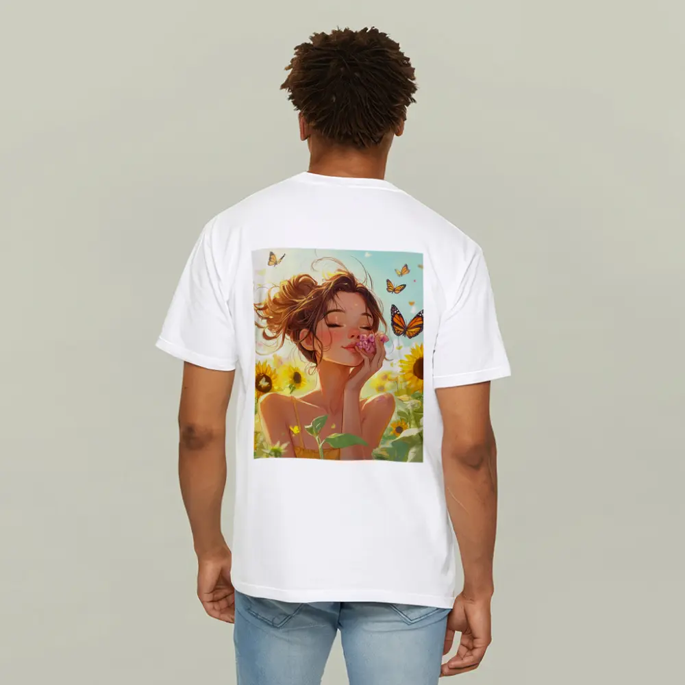 Anime Girl Smelling Flowers Sunflower Field – T-Shirts