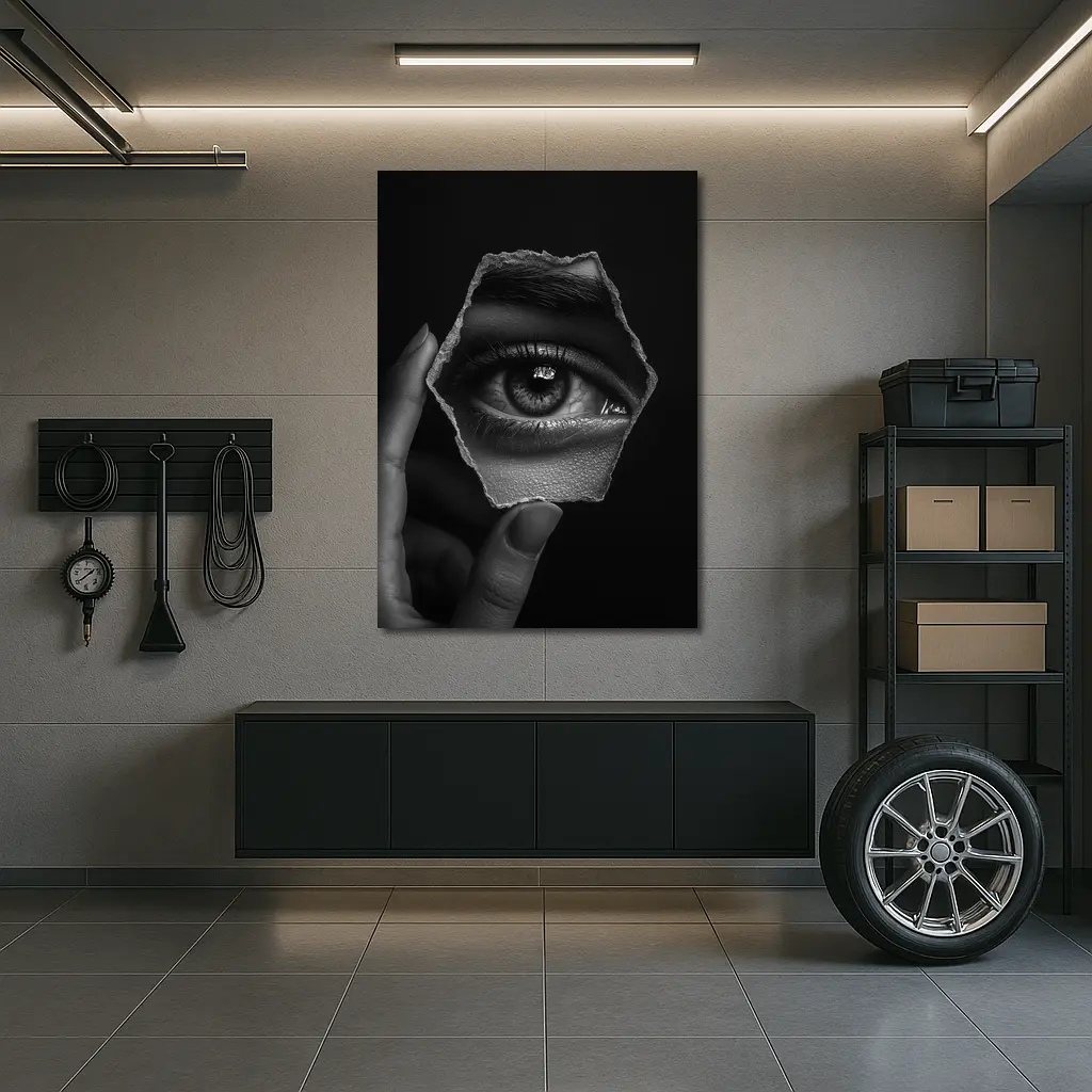 Hand Holding Eye Hexagon Black White – Wall Art