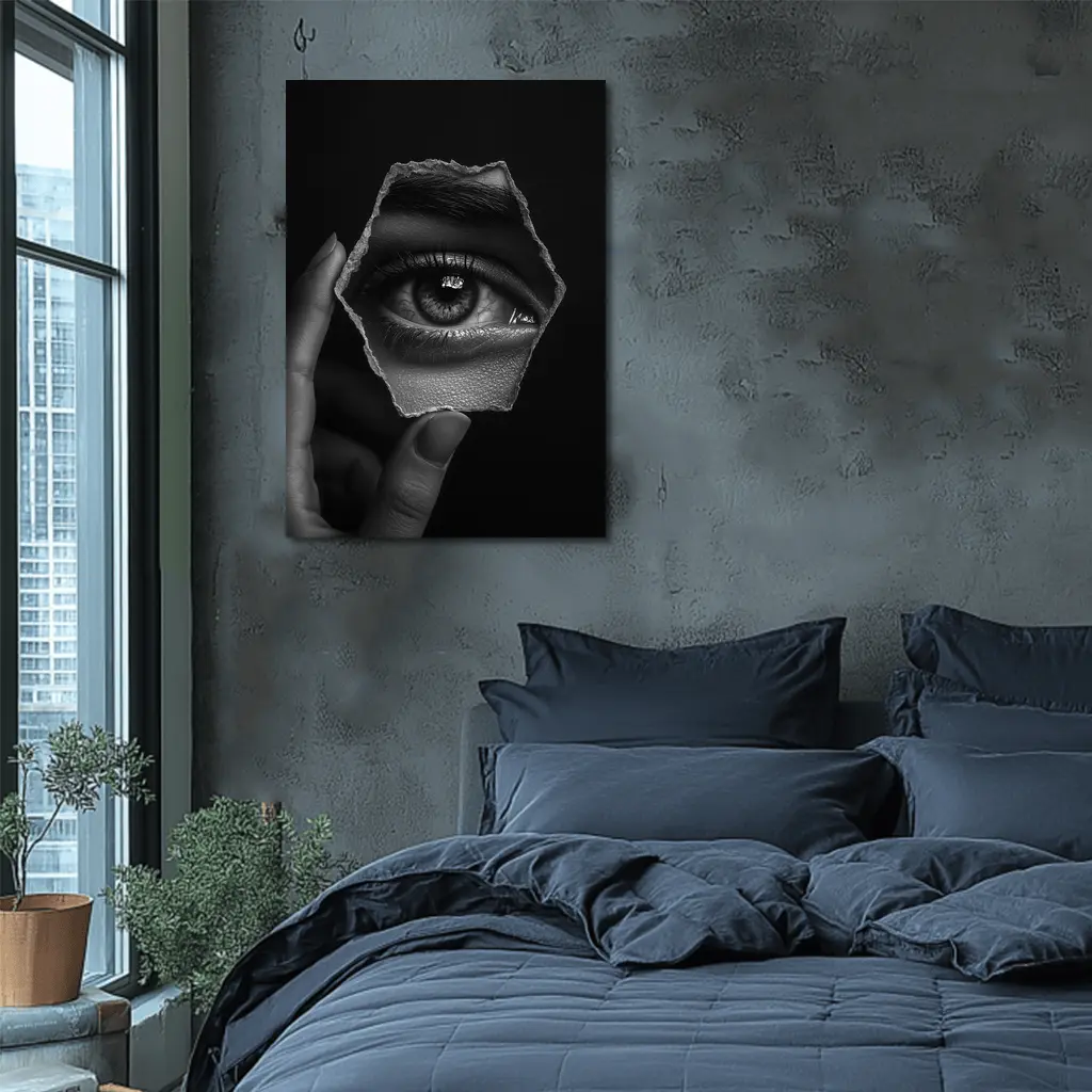 Hand Holding Eye Hexagon Black White – Wall Art