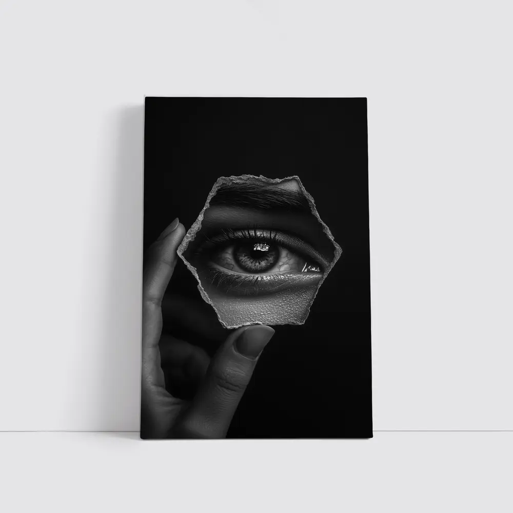 Hand Holding Eye Hexagon Black White – Wall Art