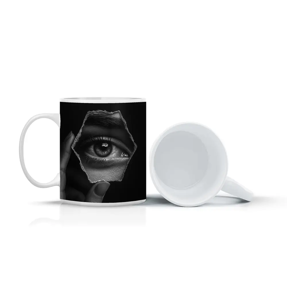 Hand Holding Eye Hexagon Black White – Mugs