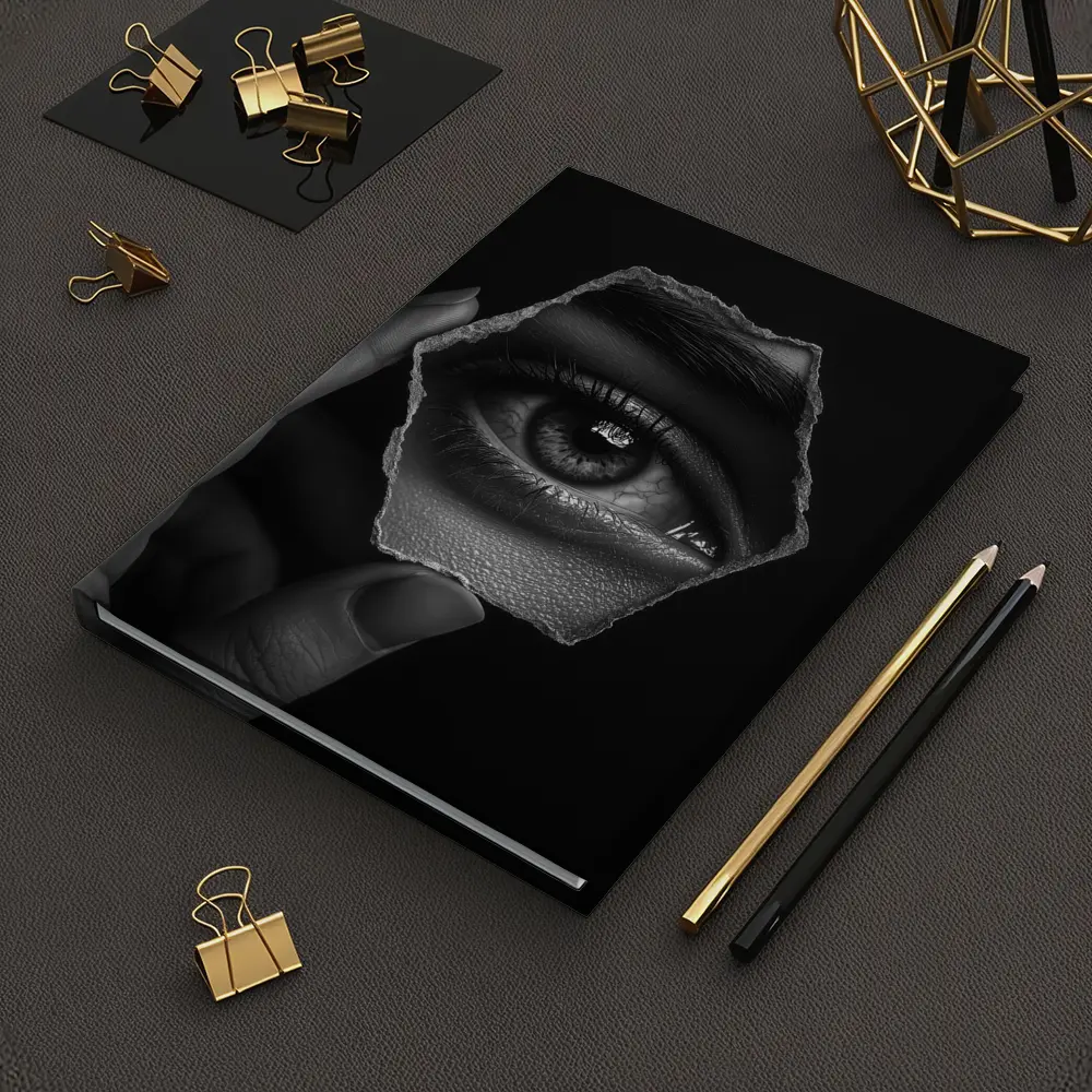 Hand Holding Eye Hexagon Black White – Notebooks
