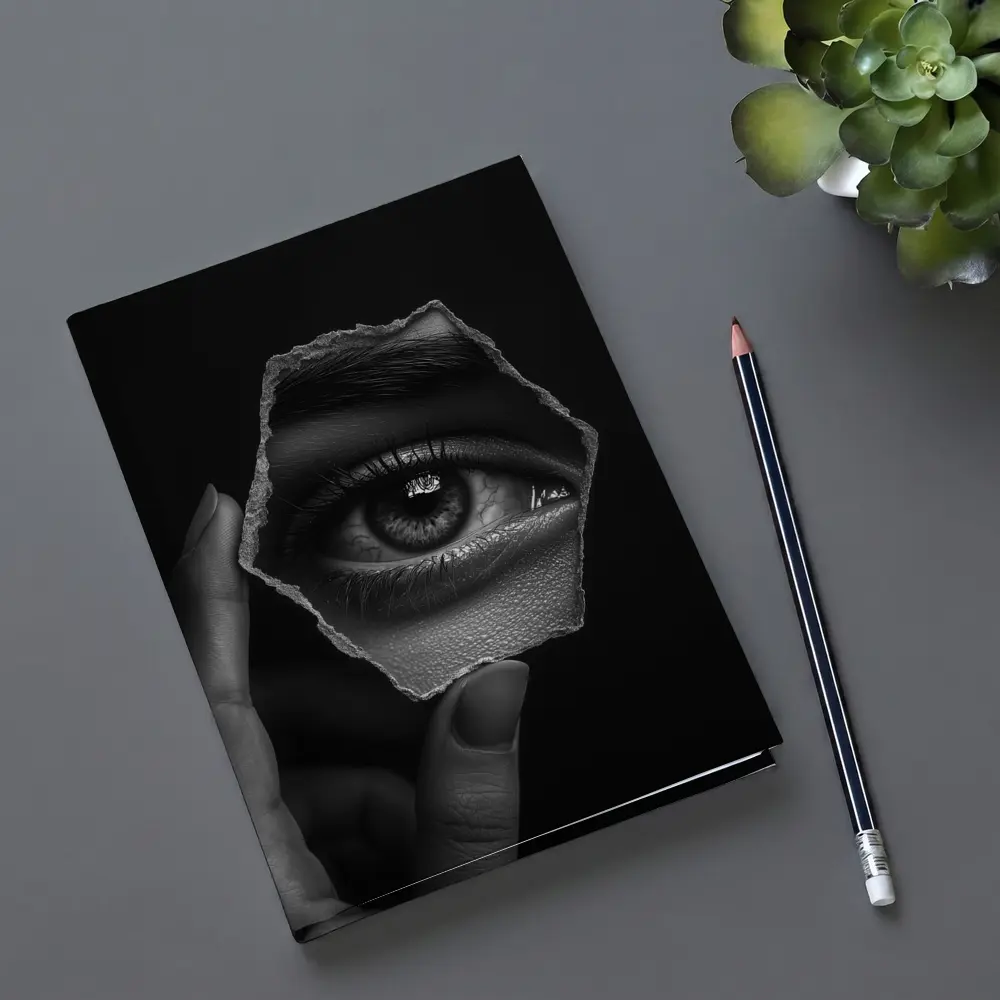 Hand Holding Eye Hexagon Black White – Notebooks