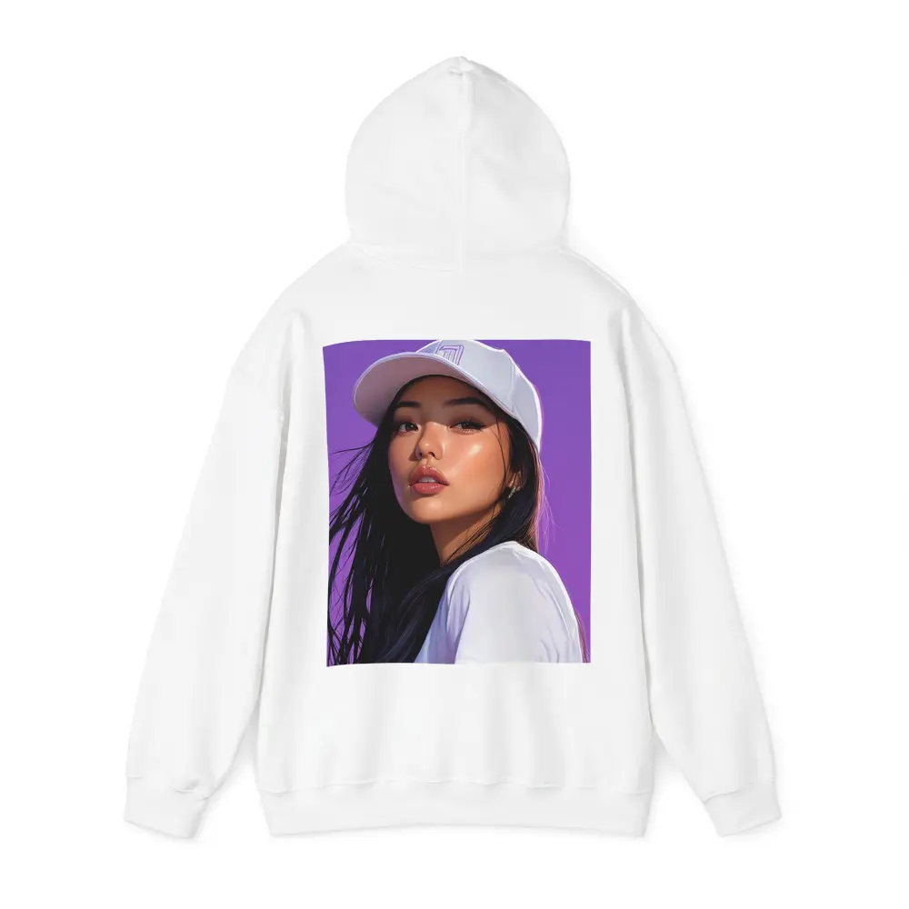 Asian Woman White Cap Purple Background Art – Hoodies
