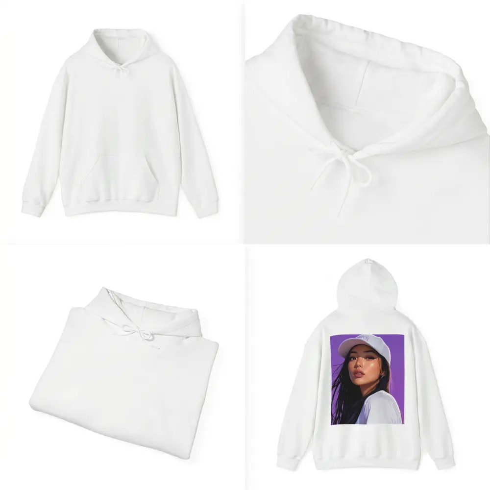 Asian Woman White Cap Purple Background Art – Hoodies