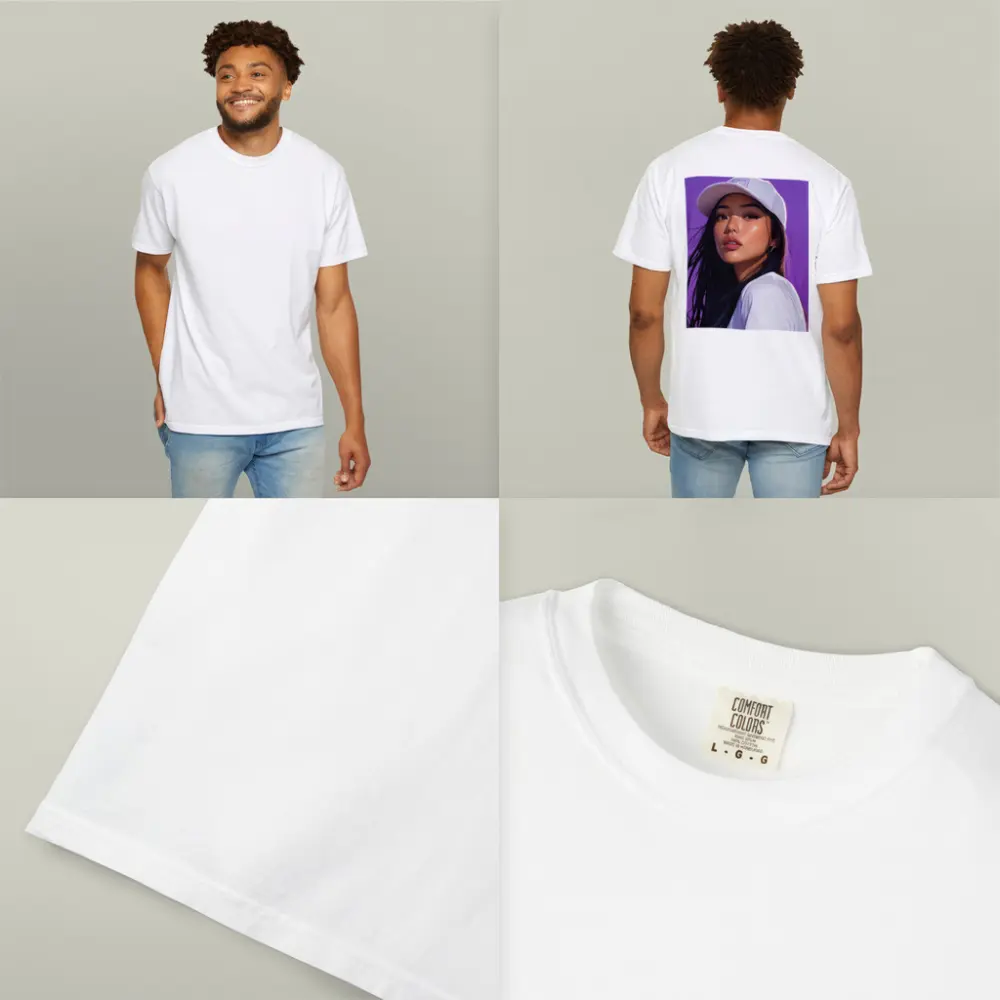Asian Woman White Cap Purple Background Art – T-Shirts