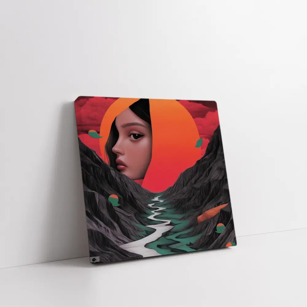 Woman Face Surreal Mountain River Sunset Art – Wall Art