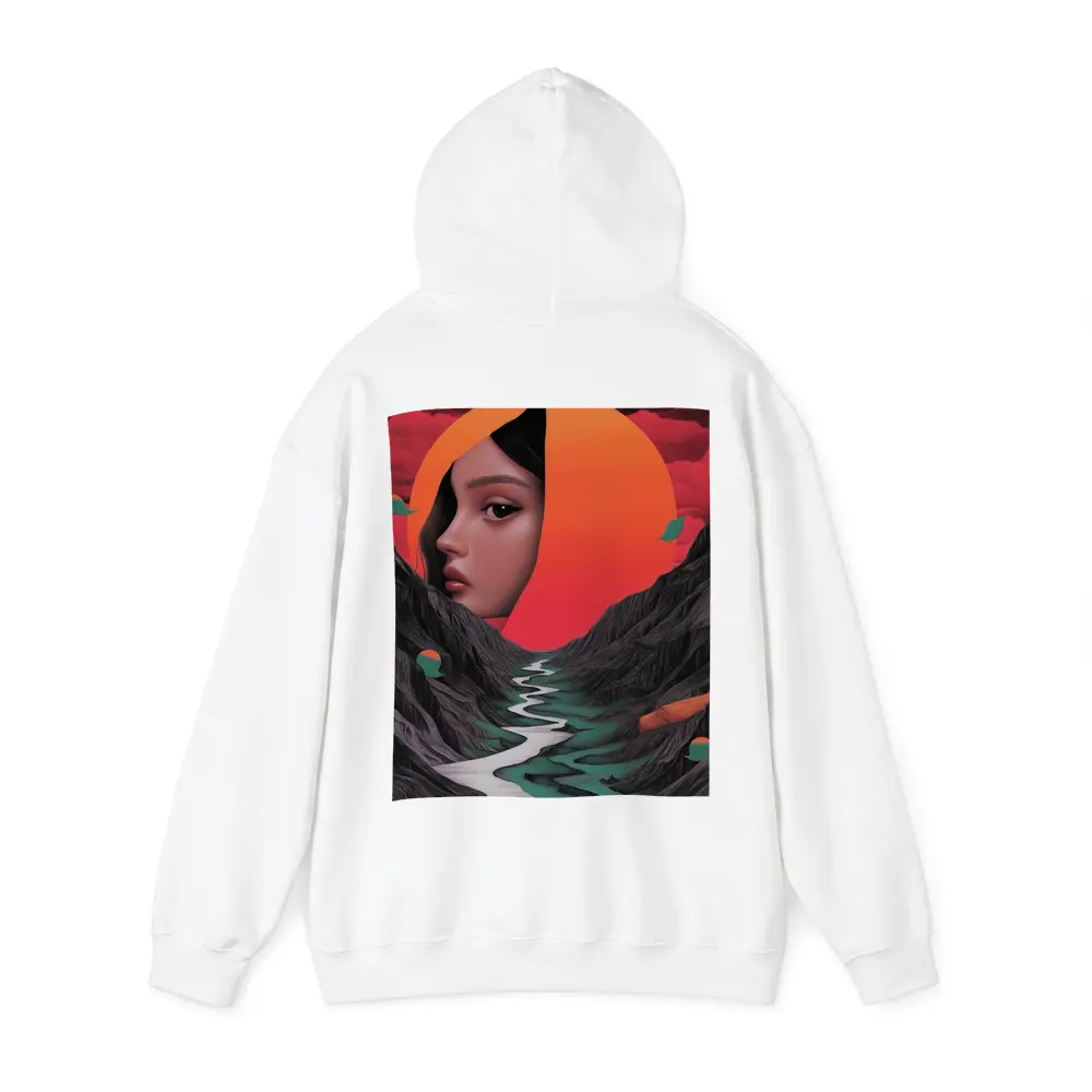 Woman Face Surreal Mountain River Sunset Art – Hoodies