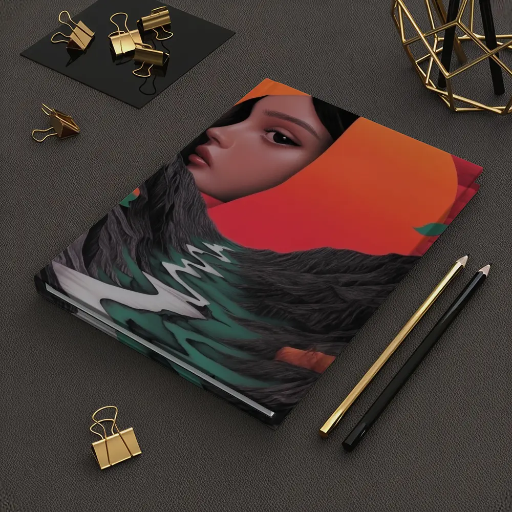 Woman Face Surreal Mountain River Sunset Art – Notebooks