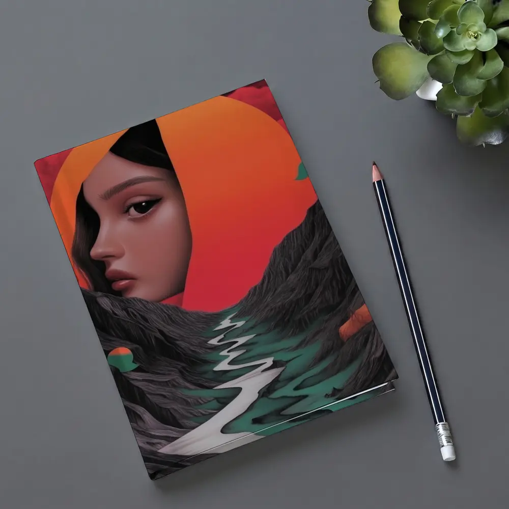 Woman Face Surreal Mountain River Sunset Art – Notebooks