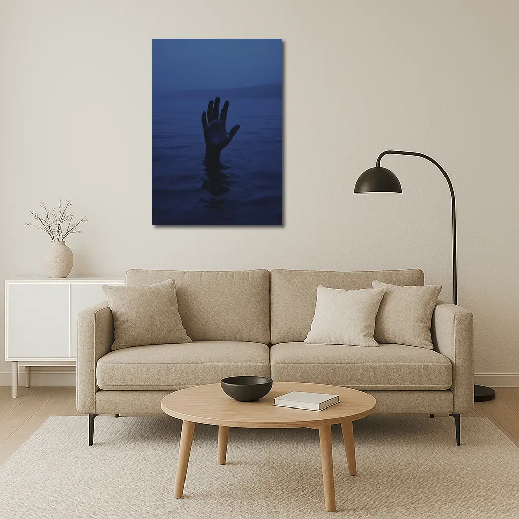 Hand Reaching From Dark Blue Ocean Water – Wall Art