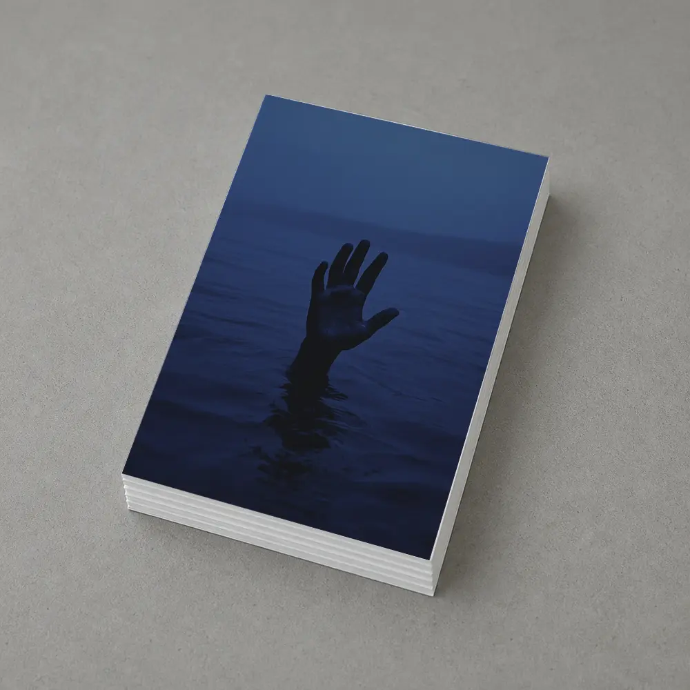 Hand Reaching From Dark Blue Ocean Water – Postcards