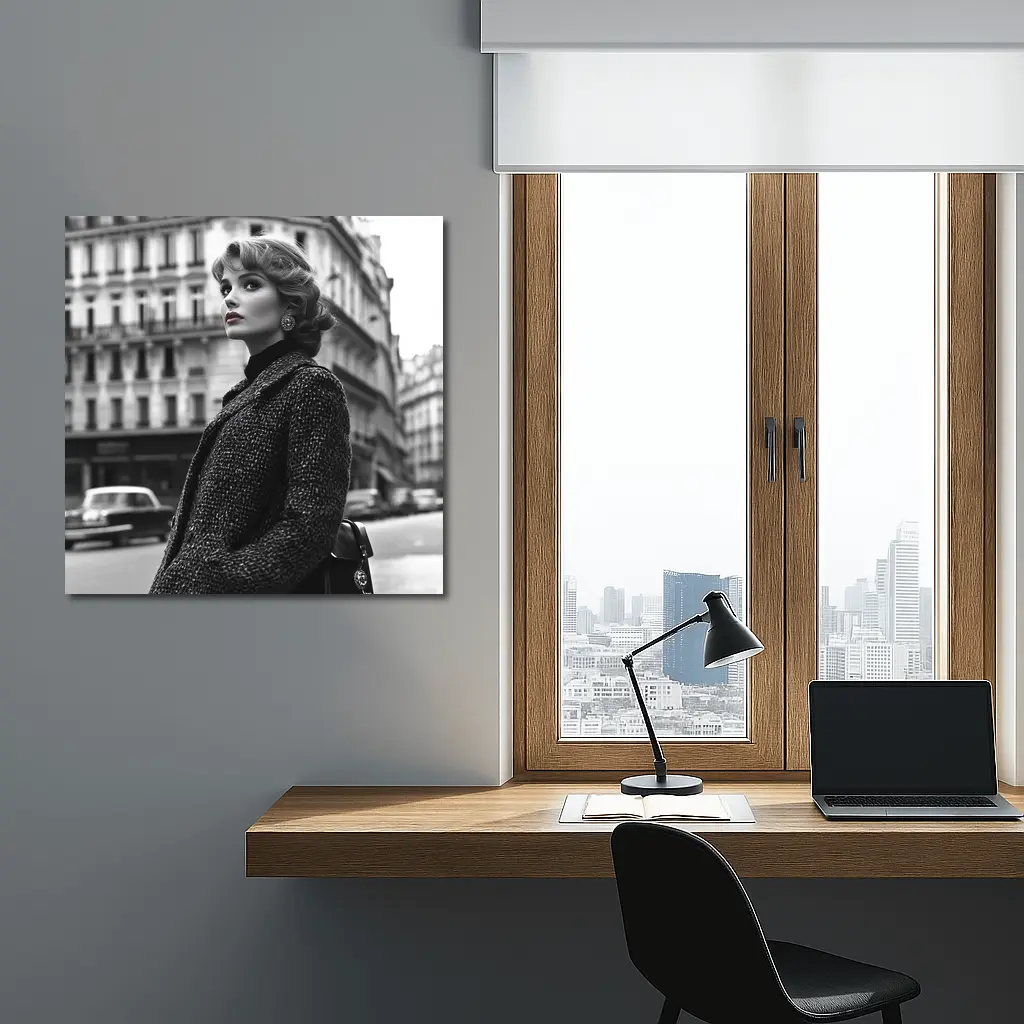 Elegant Woman Paris Street Black White – Wall Art