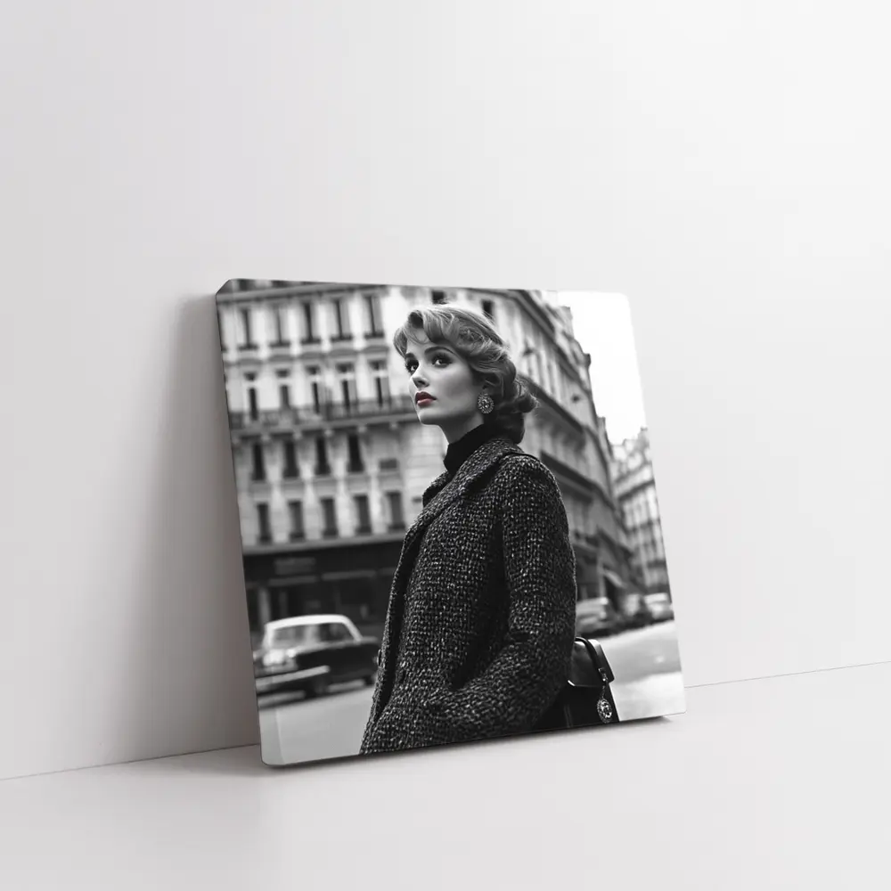 Elegant Woman Paris Street Black White – Wall Art