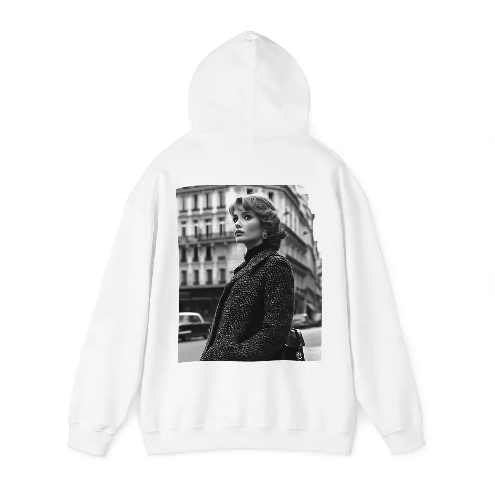 Elegant Woman Paris Street Black White – Hoodies