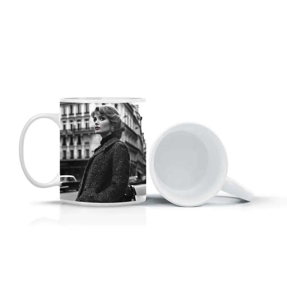 Elegant Woman Paris Street Black White – Mugs