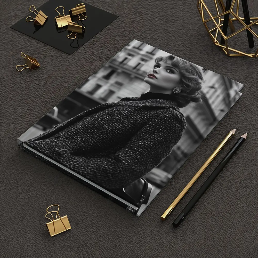 Elegant Woman Paris Street Black White – Notebooks