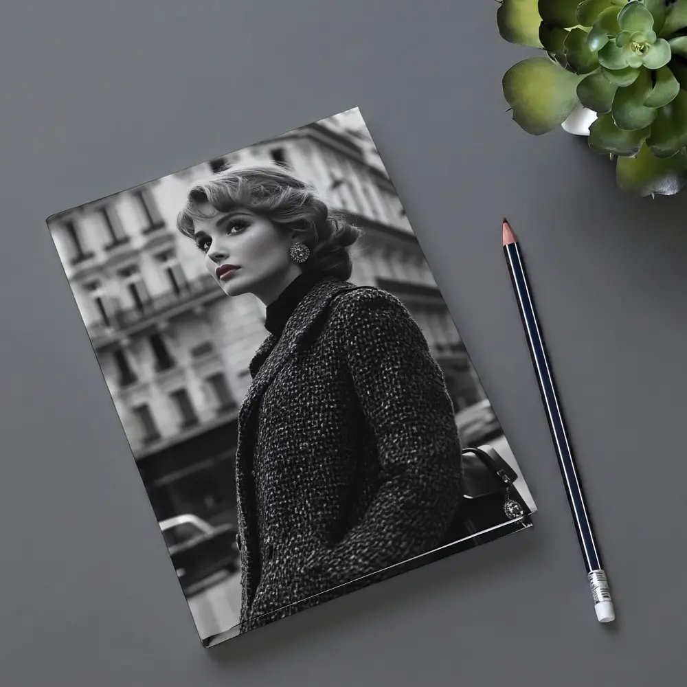 Elegant Woman Paris Street Black White – Notebooks