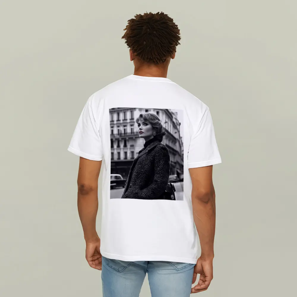 Elegant Woman Paris Street Black White – T-Shirts