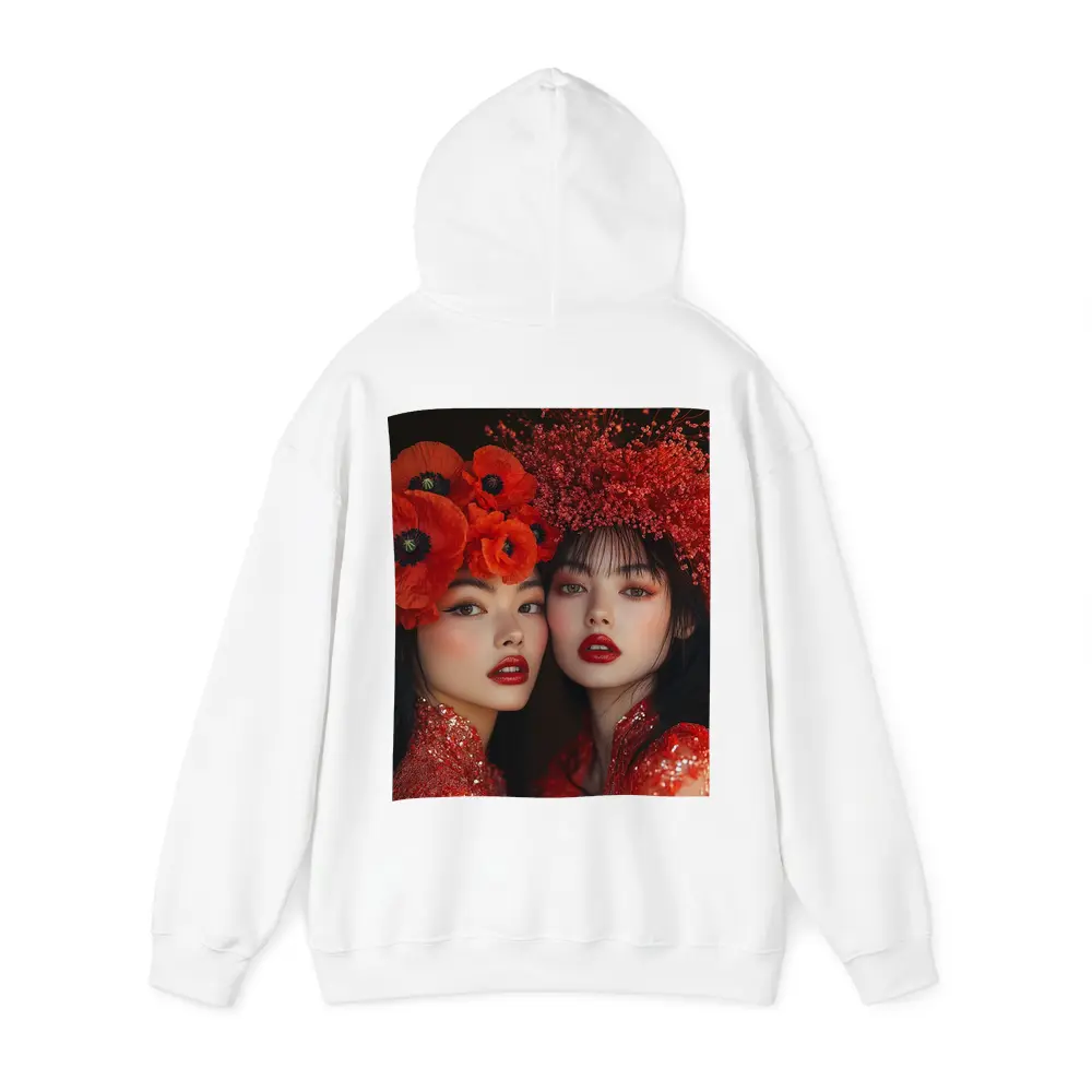 Two Women Red Poppies Floral Fashion Portrait – Hoodies