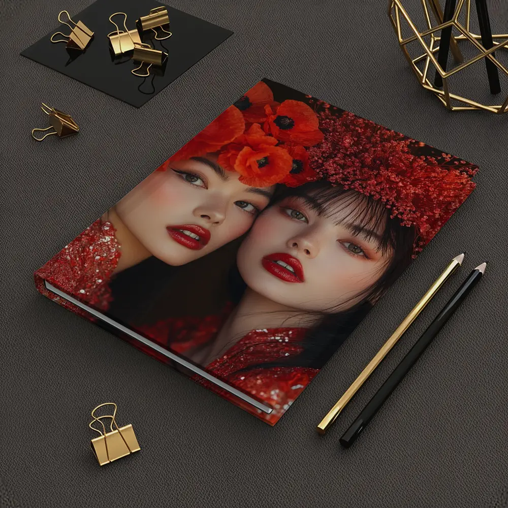 Two Women Red Poppies Floral Fashion Portrait – Notebooks