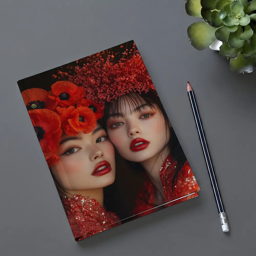 Two Women Red Poppies Floral Fashion Portrait – Notebooks