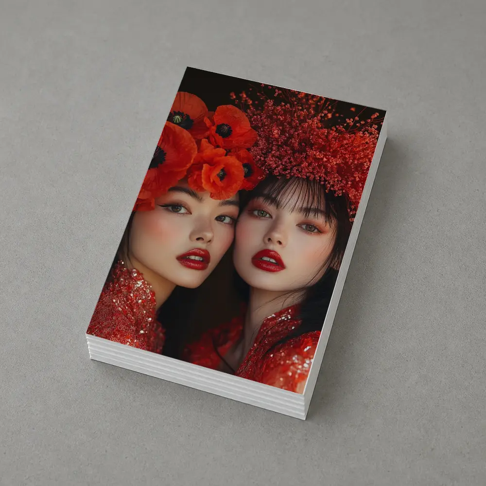 Two Women Red Poppies Floral Fashion Portrait – Postcards