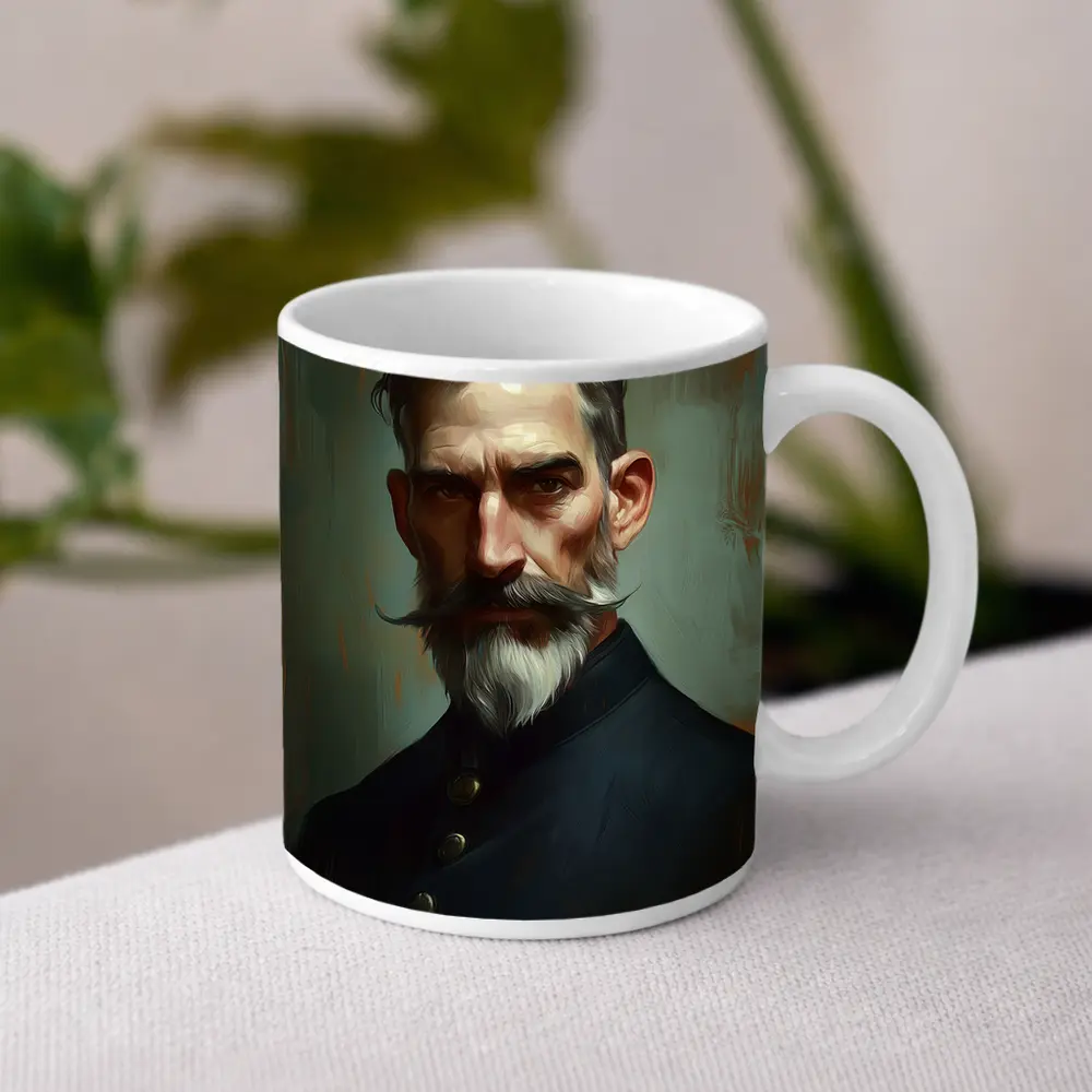 Bearded Man Portrait Digital Painting Art – Mugs