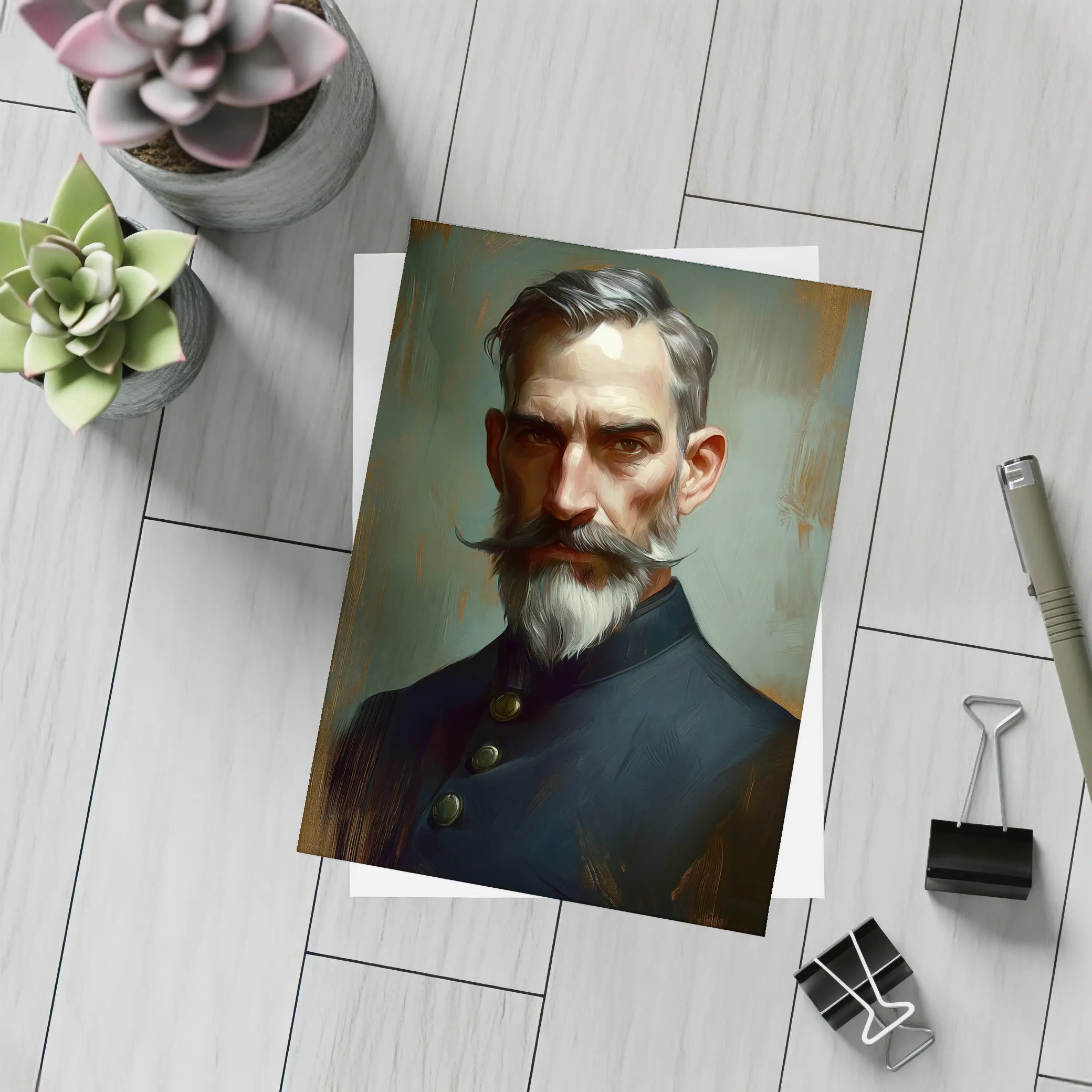 Bearded Man Portrait Digital Painting Art – Postcards