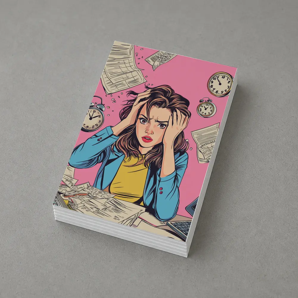 Stressed Woman Pop Art Pink Background – Postcards