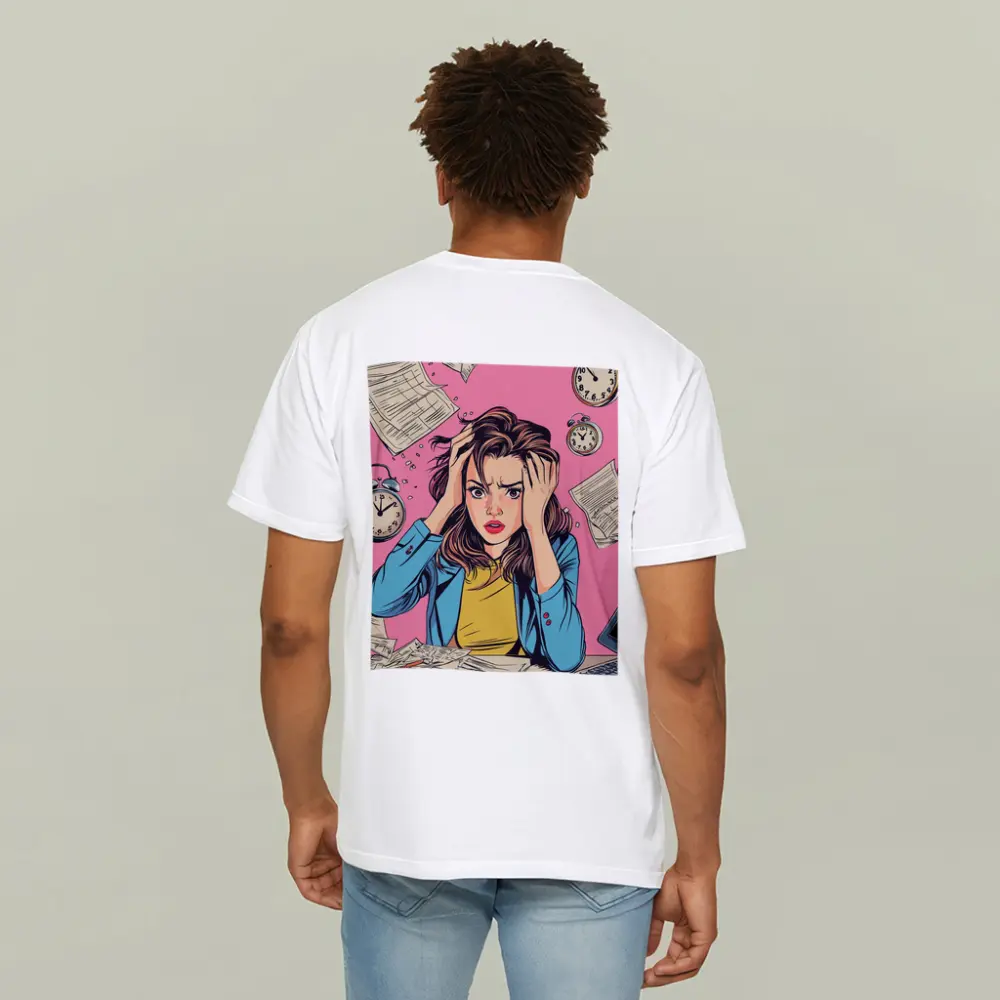 Stressed Woman Pop Art Pink Background – T-Shirts