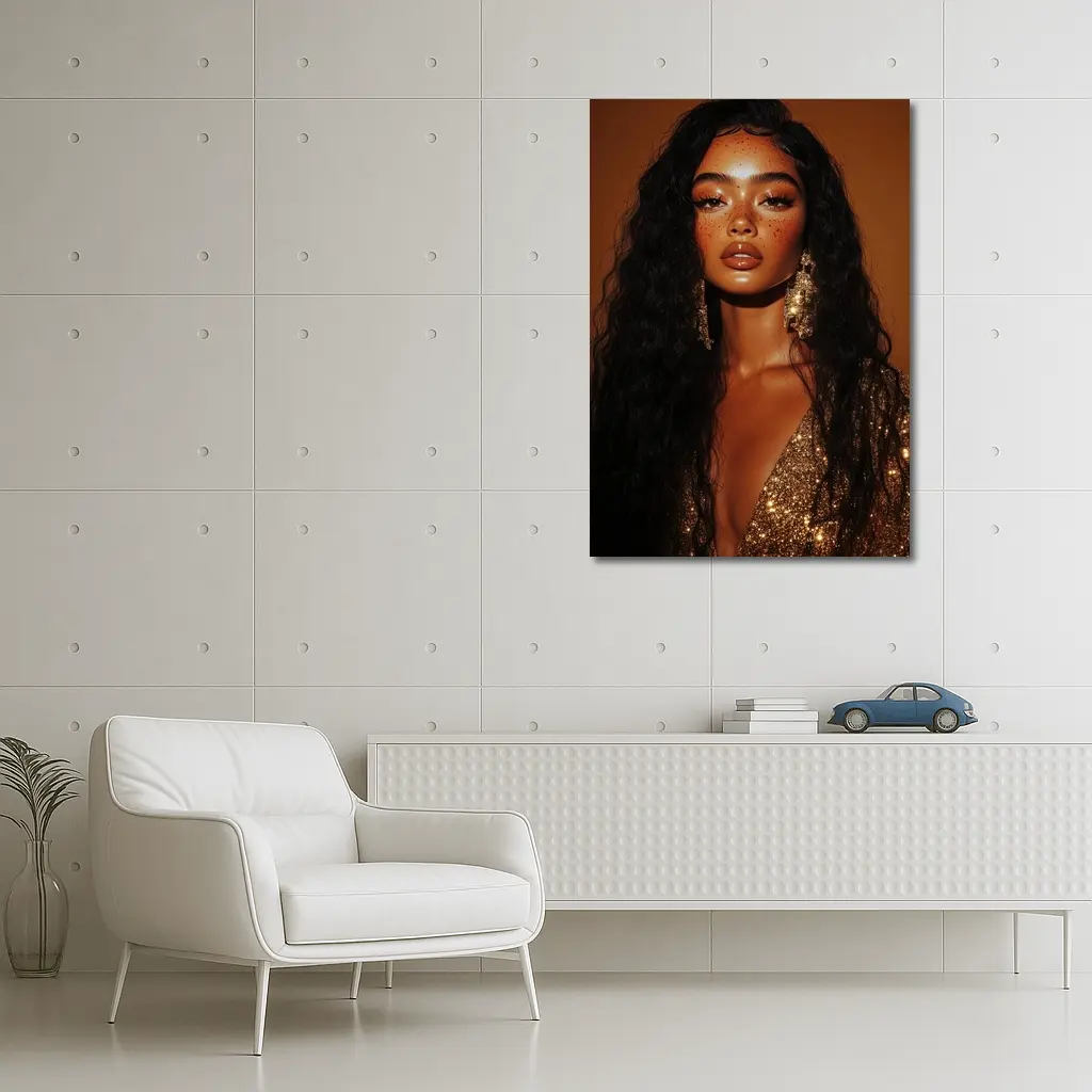 Glam Woman Gold Sequin Warm Brown Background – Wall Art