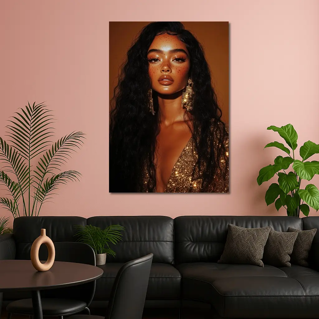 Glam Woman Gold Sequin Warm Brown Background – Wall Art