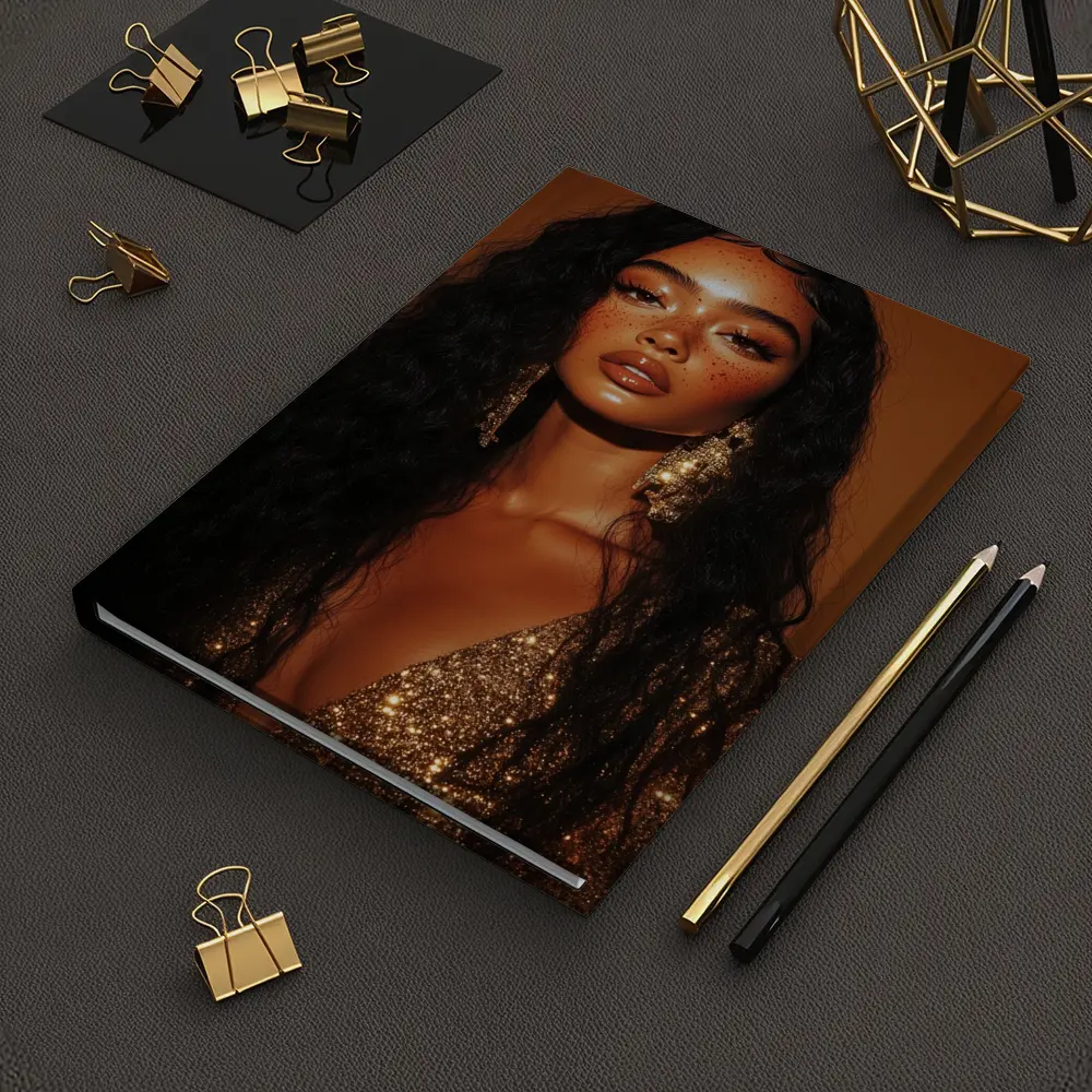 Glam Woman Gold Sequin Warm Brown Background – Notebooks