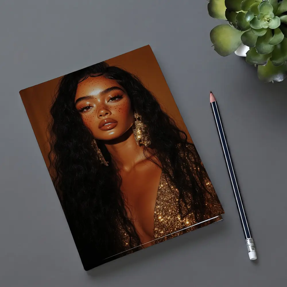 Glam Woman Gold Sequin Warm Brown Background – Notebooks