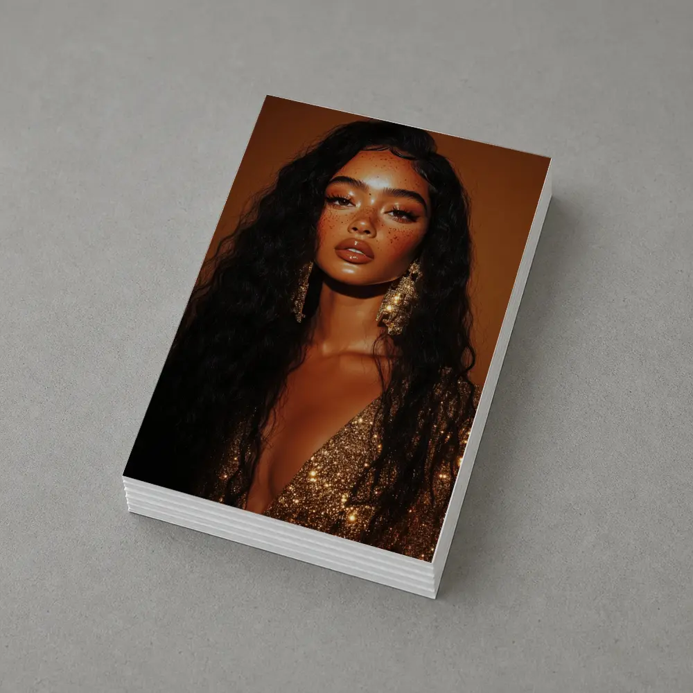 Glam Woman Gold Sequin Warm Brown Background – Postcards